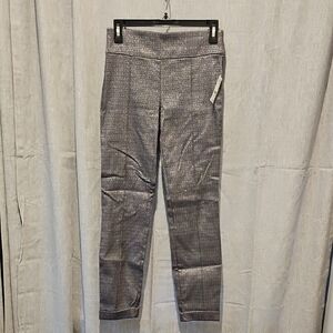 Lord & Taylor Gray Ankle Cropped Pants with Wide Waistband and Textured Look